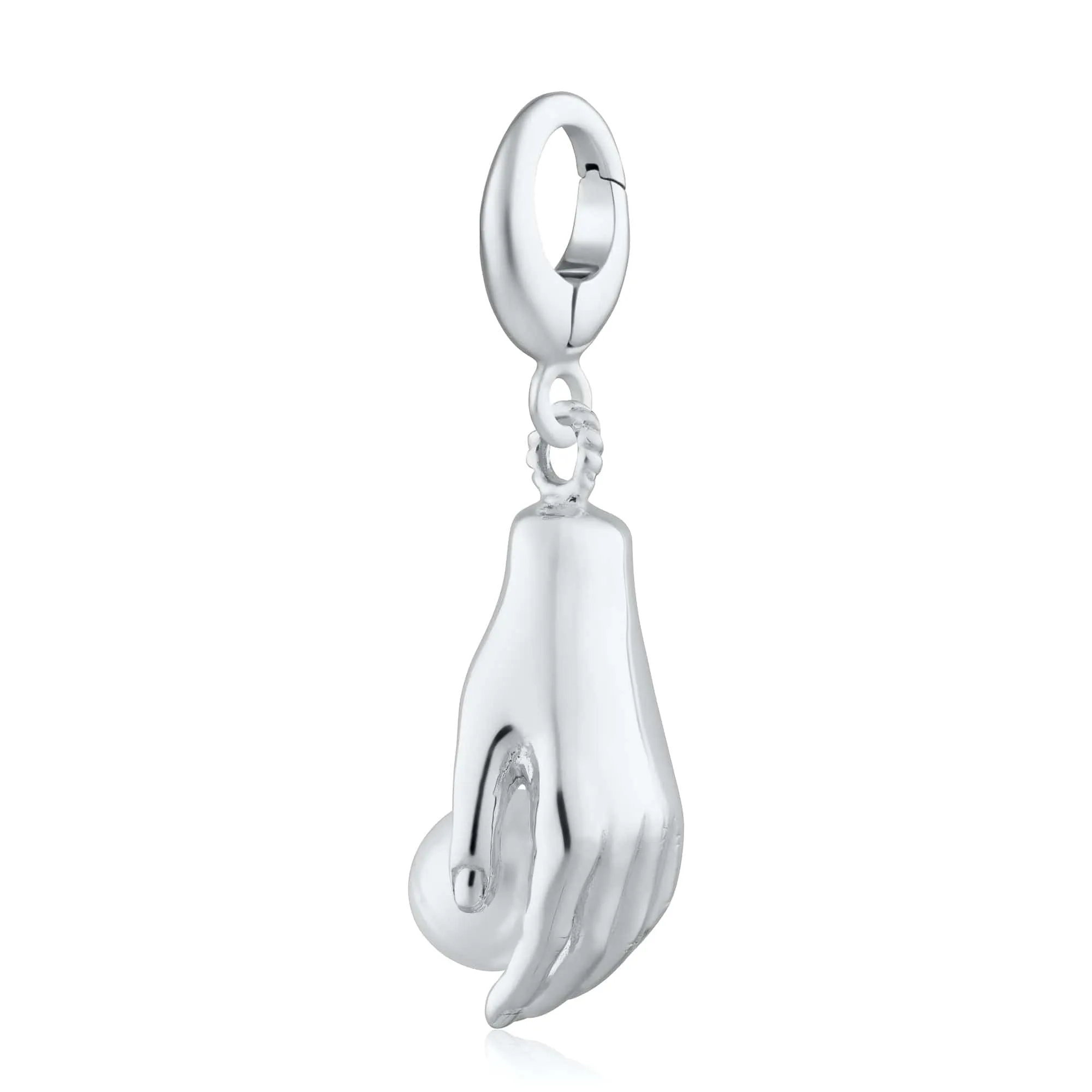 Silver Hand and Pearl Charm