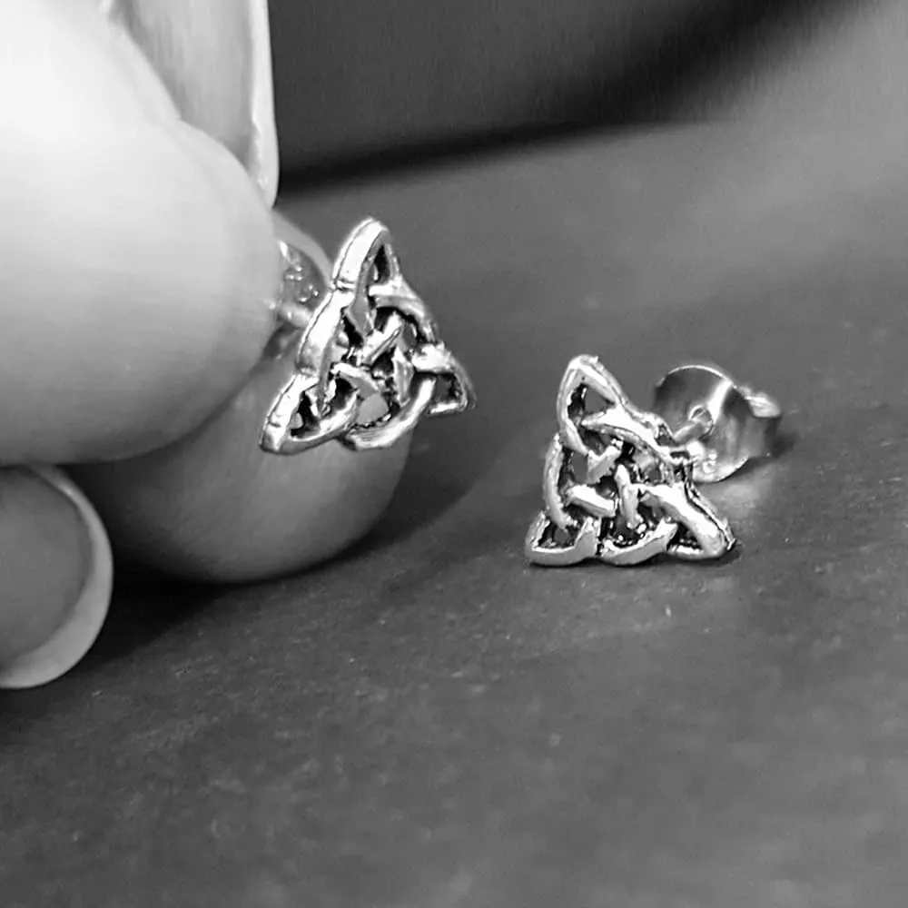 Silver "Trinity Knot" Stud Earrings (unisex), Celtic Triquetra Earrings