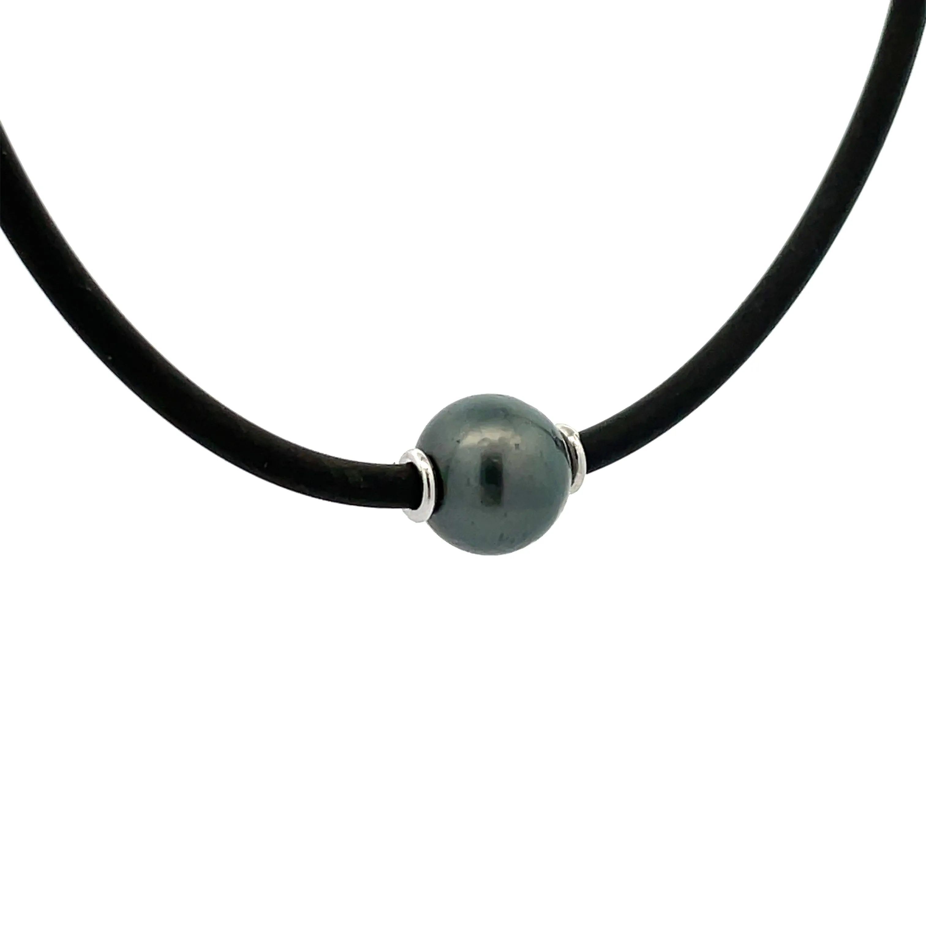 Stainless Steel Tahitian Cultured 11-12 mm Pearl Neoprene Necklace