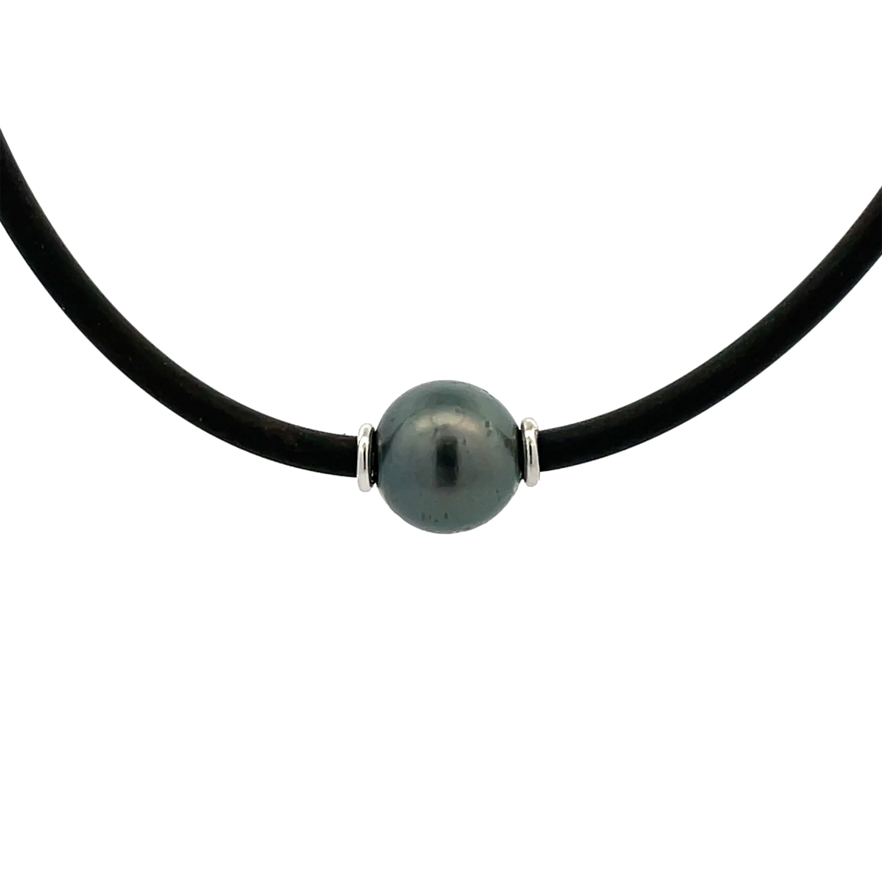 Stainless Steel Tahitian Cultured 11-12 mm Pearl Neoprene Necklace