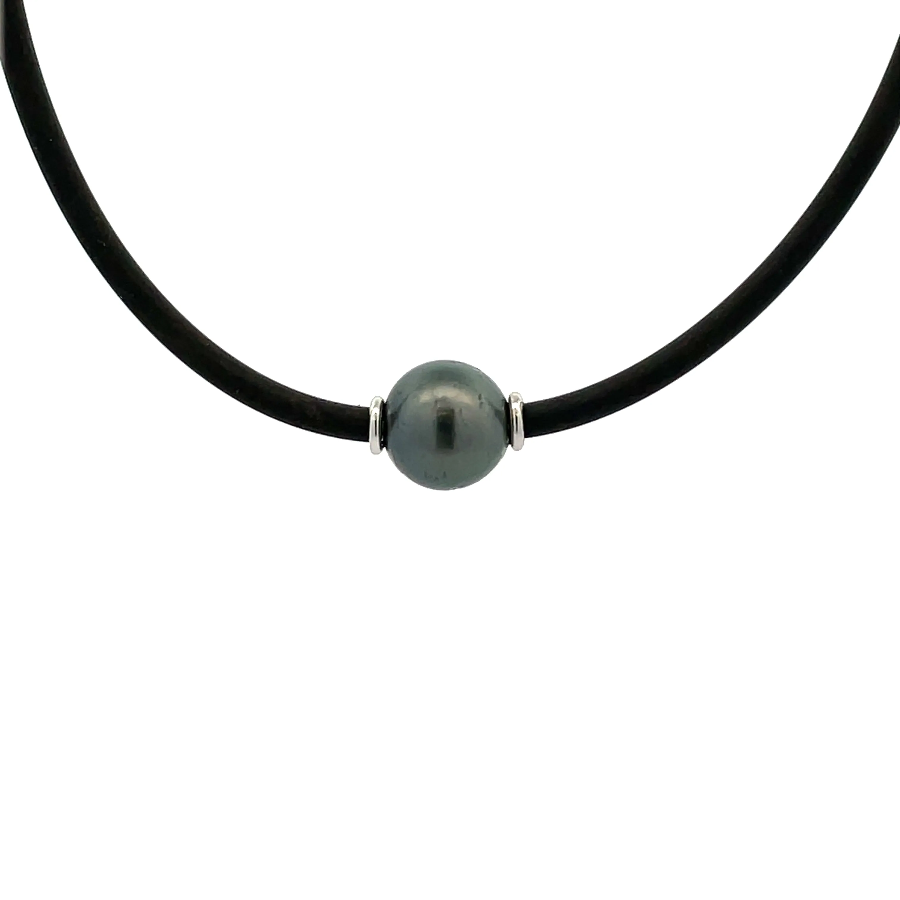 Stainless Steel Tahitian Cultured 11-12 mm Pearl Neoprene Necklace