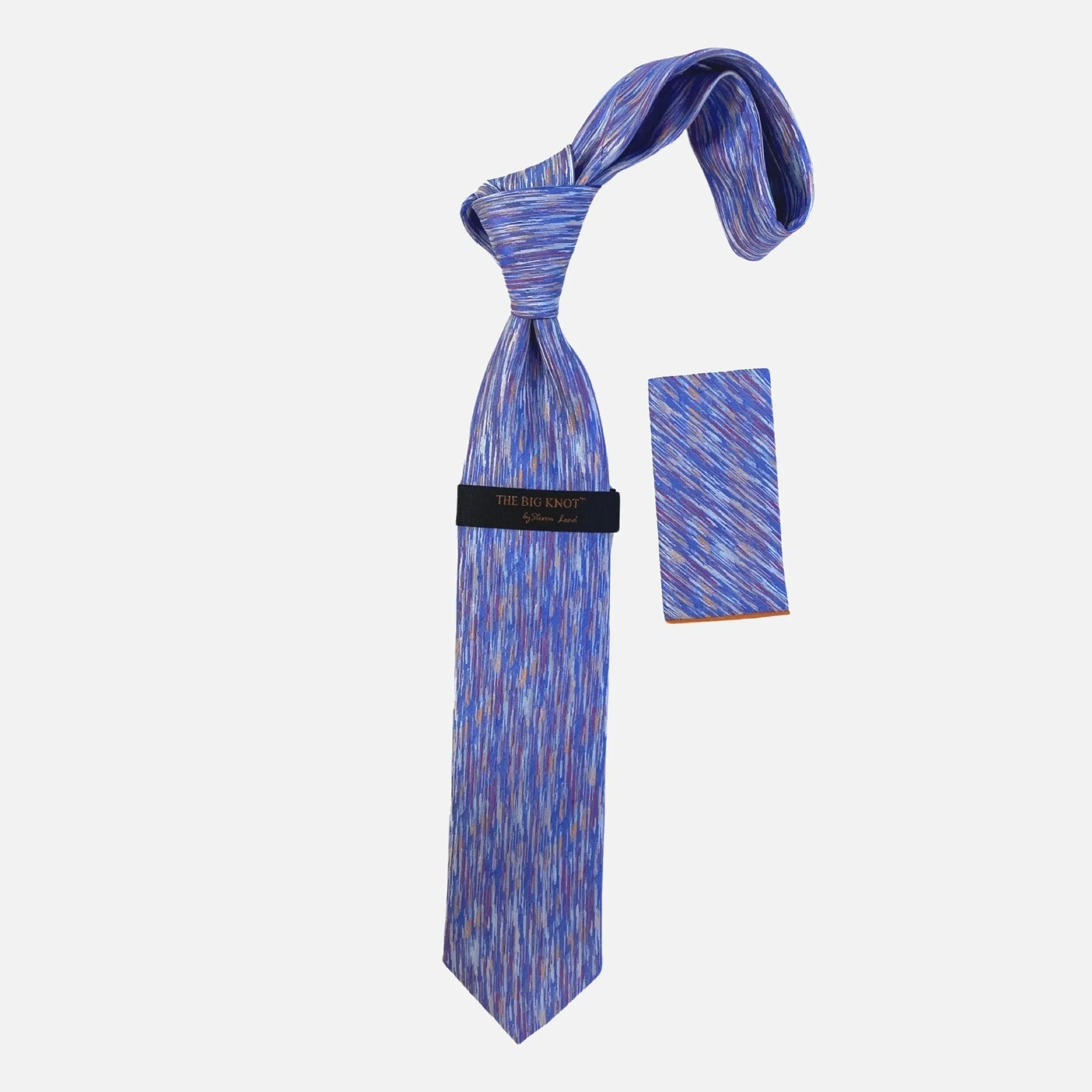 Steven Land “BW2420” Blue Silk Tie and Hanky