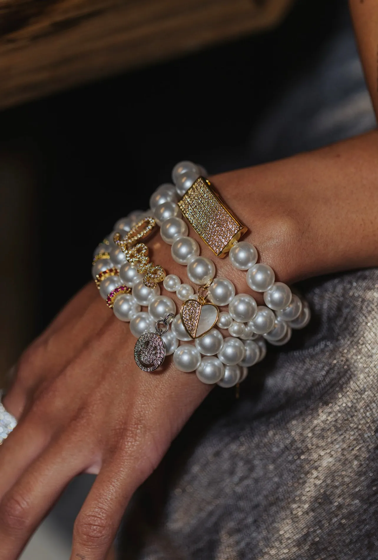 Swanky 5 Piece Pearl Bracelet Stack