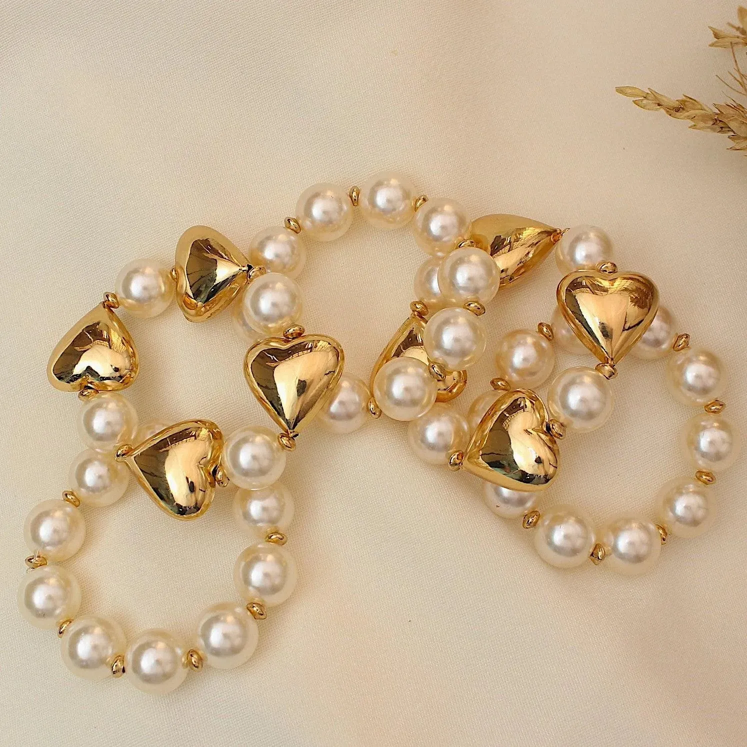 TFC Bold Heart Pearls Gold Plated Stacked Bracelet (Set of 5)