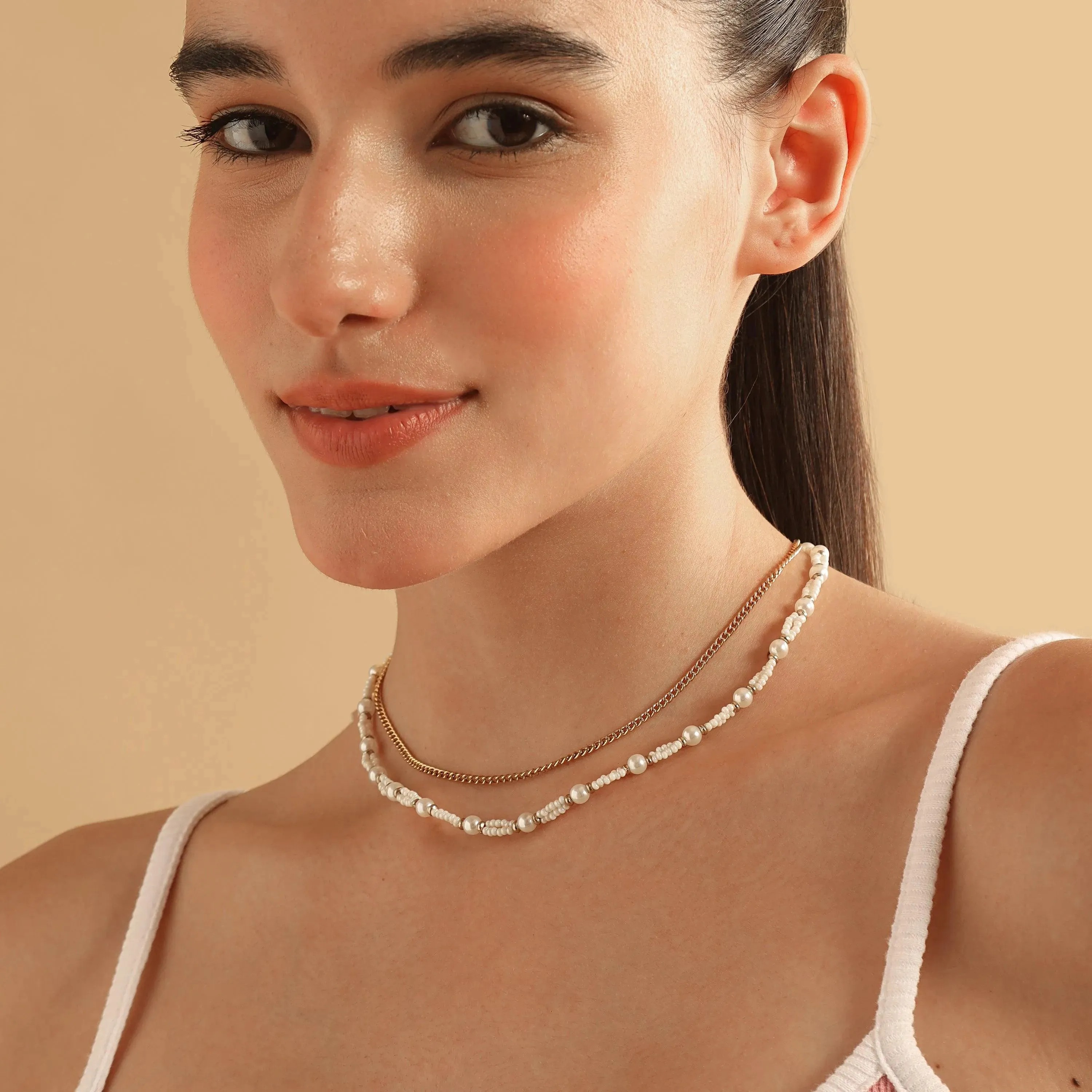 TFC Pearl Layers Gold Plated Layered Necklace