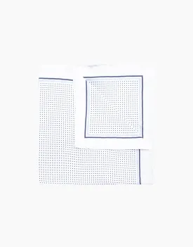 White and Navy Dot Silk Pocket Square