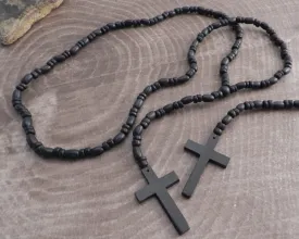 Wood Bead Rosary Necklace Black