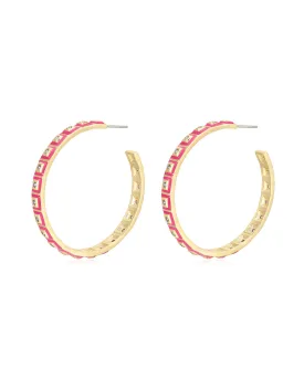 XL Pyramid Stud Hoops- Hot Pink- Gold